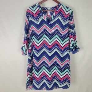 No Boundaries Shirt‎ Dress Juniors Medium Multicolored Chevron Split Neck